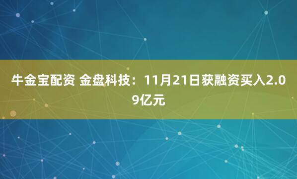 牛金宝配资 金盘科技：11月21日获融资买入2.09亿元